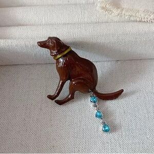 Dog Brooch with Blue and Gold Accents